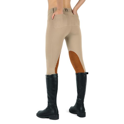 beroy Kids Horse Riding Knee-Patches Pants Girls Equestrian Front-Zip Breeches Legging with Pockets(Khaki,S)