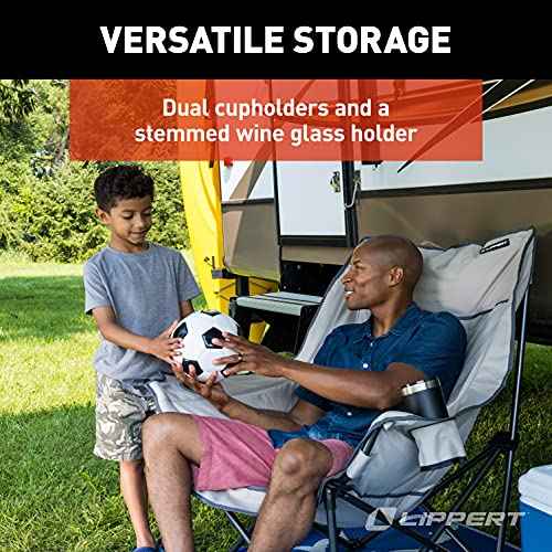 Lippert Big Bear Padded Camping Chair with 400-lb. Weight Capacity, Carry Bag, Durable Mesh Fabrics, High-Loft Cushioning, Dual Cupholders, Stemmed Wine Glass Holder (Sand) - 2021010667