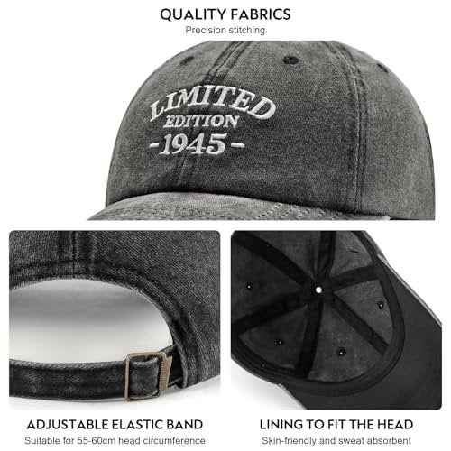 80th Birthday Gifts for Men Women, 80th Birthday Decorations - Washed Cotton Embroidered Baseball Cap Adjustable