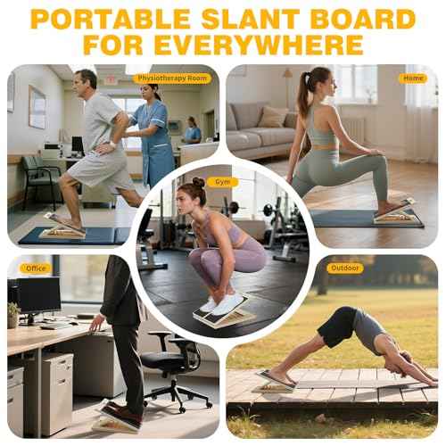Professional Slant Board for Calf Stretching, Adjustable Portable Wooden Board with 2 Resistance Bands & Training Poster,300 lbs Weight Capacity Calf Stretch Wedge for Legs & Flexibility Training