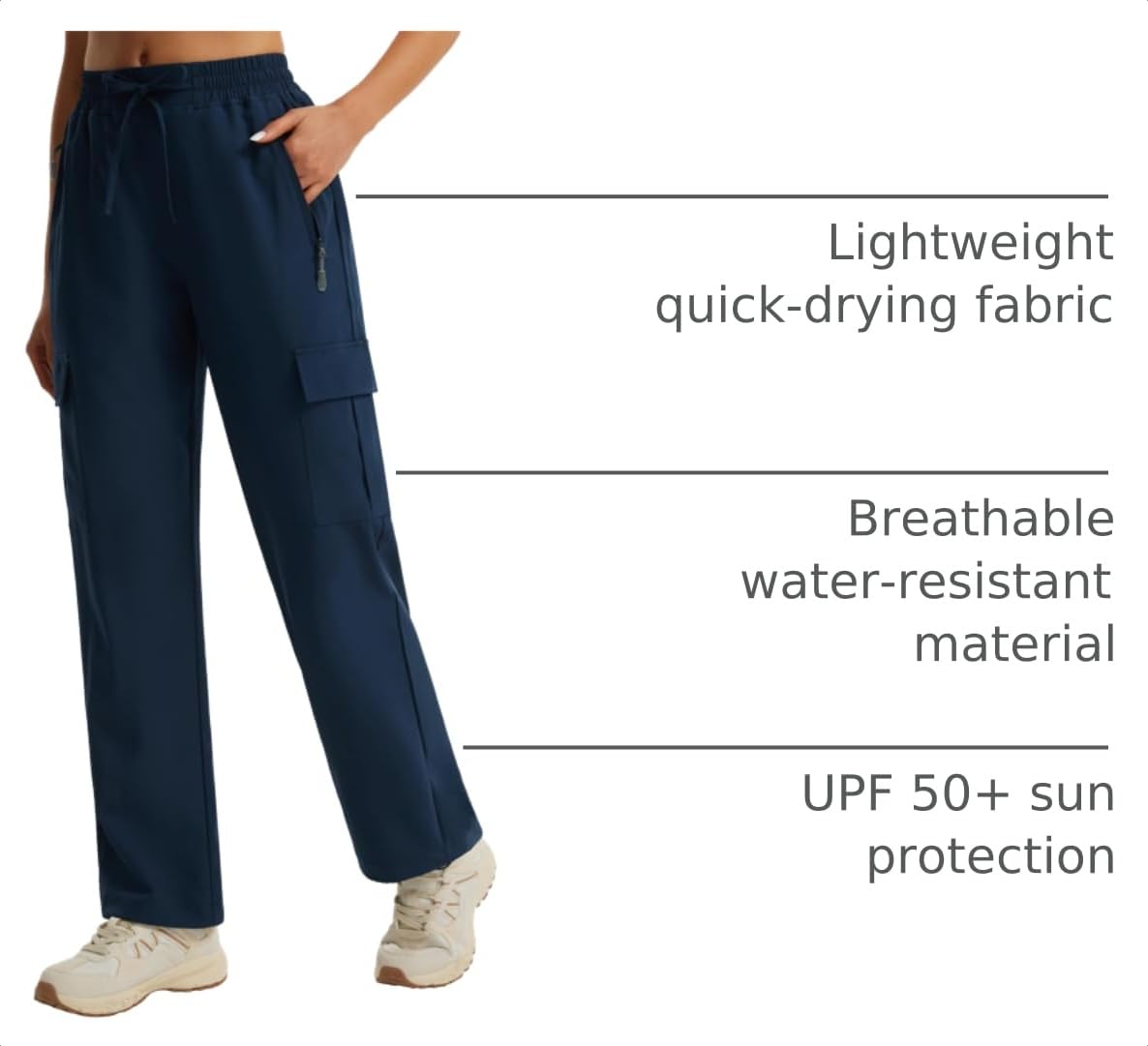 Libin Women's Hiking Pants Lightweight Cargo Pants 31" Quick Dry Summer Lounge Casual Travel Safari Outdoor Athletic Track Running Joggers, Navy M