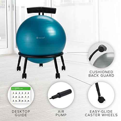 Gaiam Custom-Fit Balance Ball Chair - Exercise Stability Ball Adjustable Desk Chair for Home or Office with 55cm Yoga Ball, Air Pump, Exercise Guide and Satisfaction Guarantee
