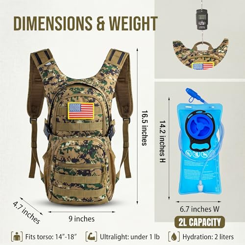 Tactical Hydration Backpack 2L Water Bladder - Woodland Digital Camo