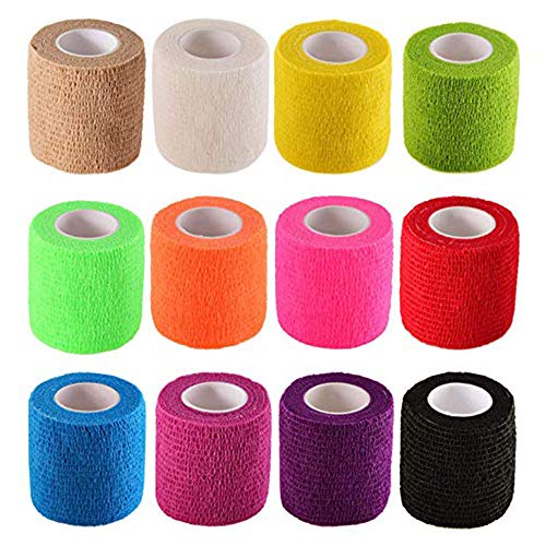 Self-Adhesive Elastic Bandage Tape 2 Inch x 5 Yards Assorted Colors Pack of 12