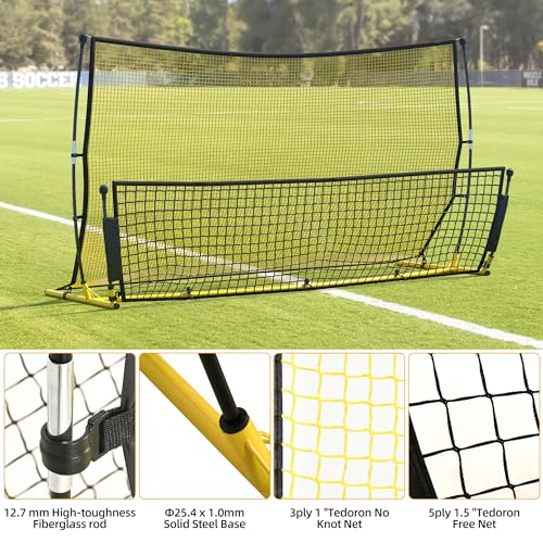 Shopsource Soccer Rebounder Net, 2 in 1 Soccer Bounce Back Net, 7'x4' Rebound Net Practice for Team Volley Passing Solo Training, Football Trainer with Carry Bag Stakes