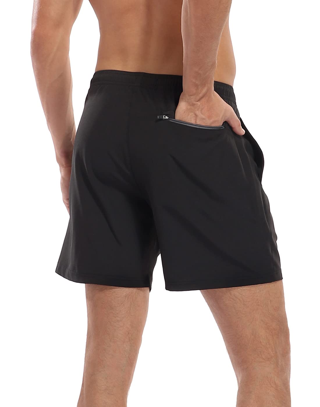 LRD Mens Swim Trunks with Compression Liner 7 inch Inseam Quick Dry Swim Shorts Black/Gray - M