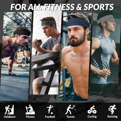 Sukeen Sports Headbands for Men, Moisture Wicking Sweat Bands Headbands Non-Slip, Breathable Elastic Sweatband, Running Headband for Yoga, Tennis, Fitness Workout
