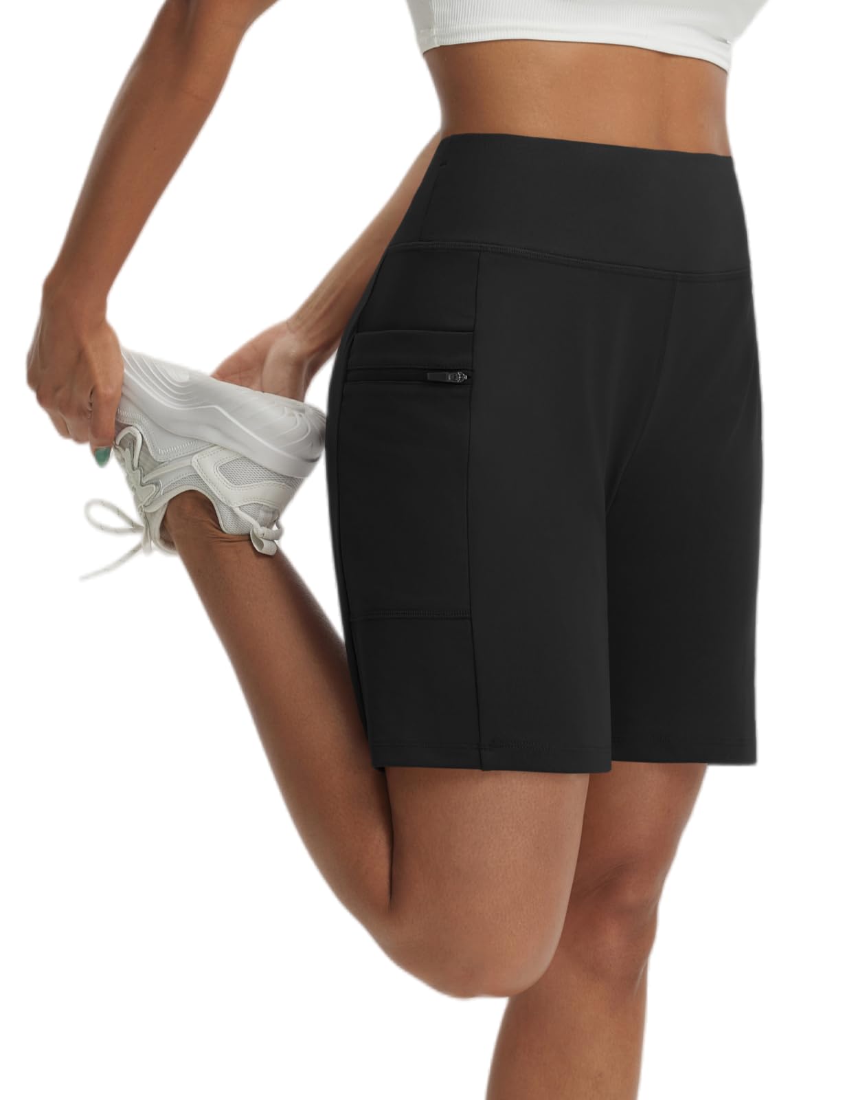 baleaf Women's 7" Bermuda Shorts Athletic Workout Zipper Pockets Black L