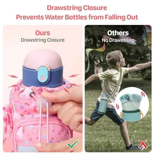 Water Bottle Carrier for Kids - Water Bottle Holder Sling Bag with Adjustable Strap, Girls Water Bottle Bag for 10/12/14/16/18Oz Water Bottles Walking Hiking Trip Camping, Pink Unicorn