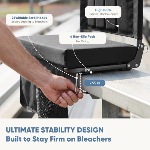 Padded Stadium Seat with Back Support - Wide Bleacher Chair for Outdoor Events