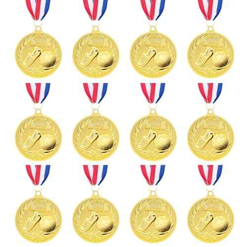 12 Packs Soccer Medals, 2 Inches Metal Gold Award Medals for Sports Soccer Games and Prizes Awards Party Favors