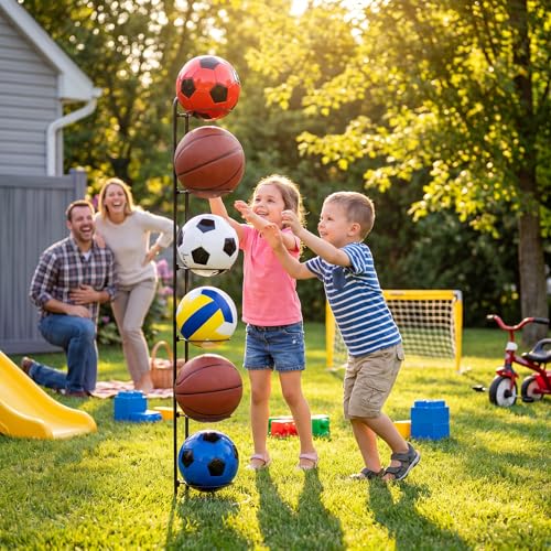 6-Tier Ball Storage Rack Cube Organizer for Basketball Football Volleyball - 9.25" W x 56.3" H