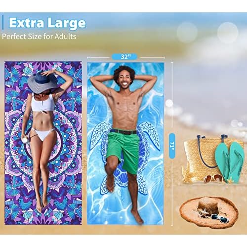 2 Pack Microfiber Oversized Lightweight Beach Towel 71"x32" XL Extra Large Thin Sand Free Towels Travel Swim Pool Yoga Gym Camping for Adults Women Men Beach Essentials Accessories Vacation Gift