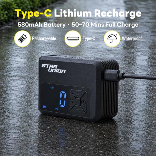 Mini Electric Bike Pump with Digital Pressure Gauge, 130 PSI, USB-C Rechargeable