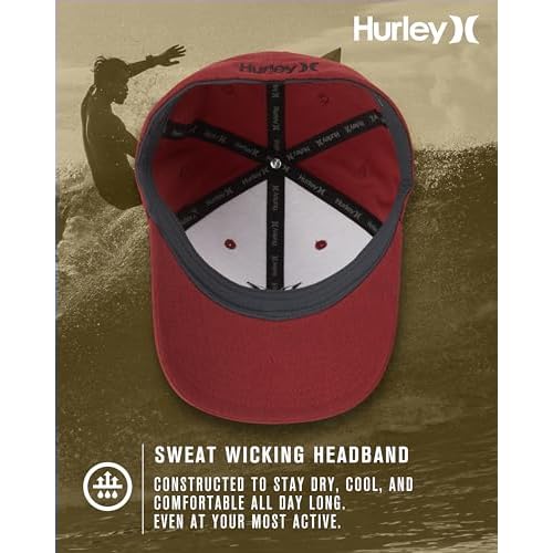 Hurley Mens Baseball Cap - Moisture Wicking Curved Brim Flexfit Fitted Hats for Men with H2O-Dri Sweatband (Sizes: S-XL)