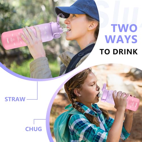 Purple Pink 32oz Double Wall Insulated Water Bottle with Handle - BPA Free, Leakproof, Travel-Friendly