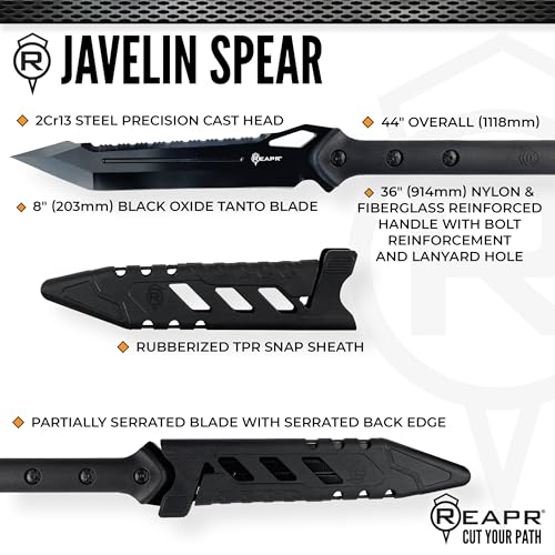 Reapr TAC Javelin Spear – 44″ Spear with 8″ Stainless Steel Blade and Nylon-Fiberglass Shaft for Outdoor, Throwing, and Utility Use