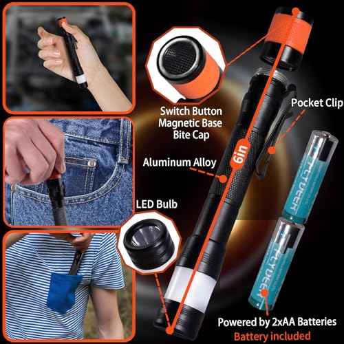 KunHe Probe 4 Pack LED 250 Lumens Pen Flashlight High Lumens with AA*8 Alkaline Batteries(Included) and Magnetic Base for Inspection Repair Engineer Gift for Husband Dad