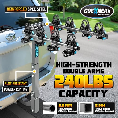GOEHNER's Heavy-Duty 4-Bike Hitch Rack 240 lbs Capacity, Dual Locking Car Bike Carrier