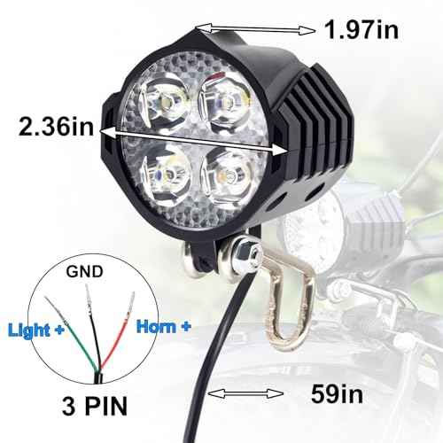 Ebike Headlight 48V 36V, 12V-60V Compatible, 3 Pin SM Connector Electric Bike Front Light