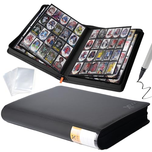 Black 20-Pocket Sports Trading Card Binder with 100 Card Sleeves