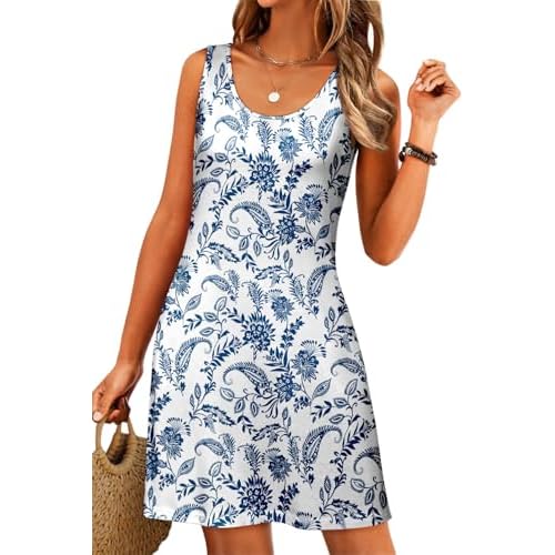Women's Summer Dress 2025 Sleeveless Floral Boho Sundress Swimsuit Coverup Casual Loose Beach Vacation Tank Dresses