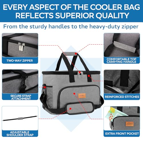 Grey Portable Soft Cooler Bag - 60 Can Insulated Camping Cooler