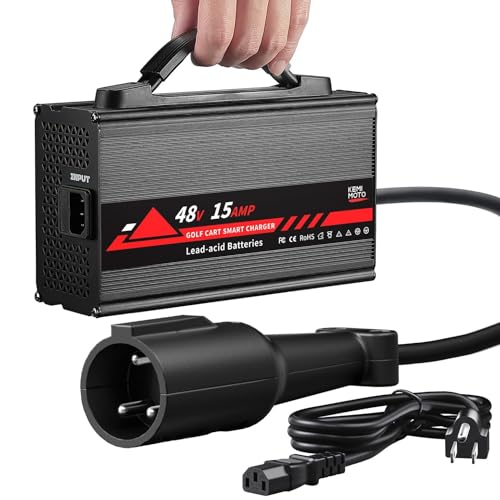 KEMIMOTO 48V Golf Cart Charger for Club Car Precedent/DS 1995-2008, 15A Golf Cart Battery Charger, Overcharge Protection, Full in 4-6H, Trickle Charge, 16 ft, 3-pin Round Plug, for Lead Acid Battery