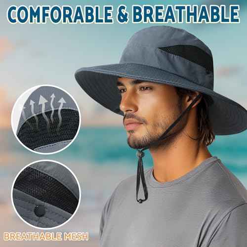 PFFY Sun Bucket Hats for Men Women 3¡± Wide Brim UPF 50+ Fishing & Beach Hat