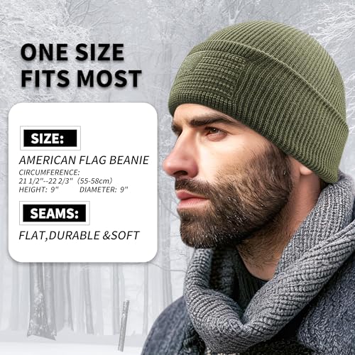 OUTDOOR SHAPING American Flag Embroidered Knit Cuffed Beanie for Men Women Tactical Winter Warm Hat