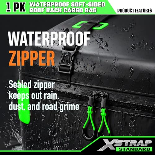 XSTRAP STANDARD 21 Cubic Feet Waterproof Car Rooftop Luggage Carrier Bag, Green - Fits All Vehicles