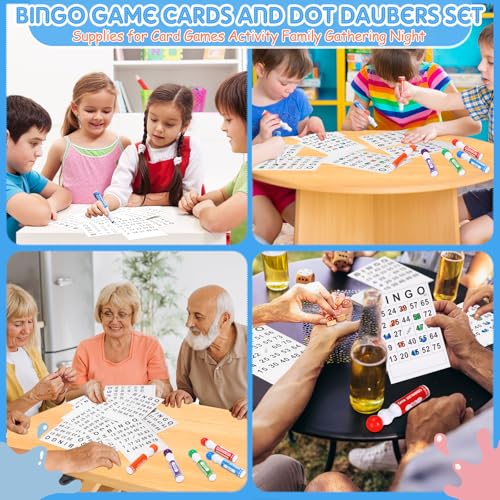 Bingo Card and Dauber Set with 180 Cards and 24 Colorful Markers