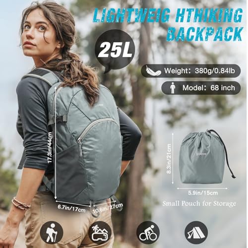 Lightweight Hiking Backpack 25L Foldable Outdoor Daypack for Men Women