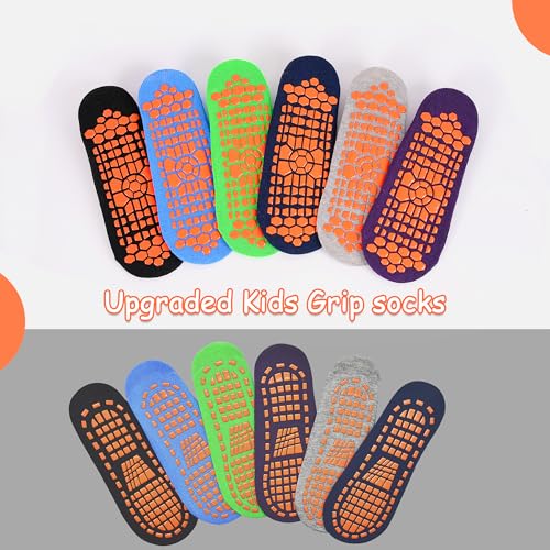 Kids Non Slip Grip Socks with Grips for Boys 2-13 Years - 6 Pairs, Color1