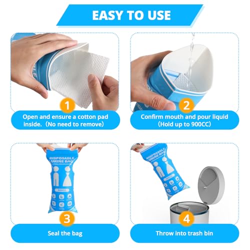 Blue Disposable Urine Bag for Travel 900ML - 20 Pack Portable Pee Bags for Men Women Kids