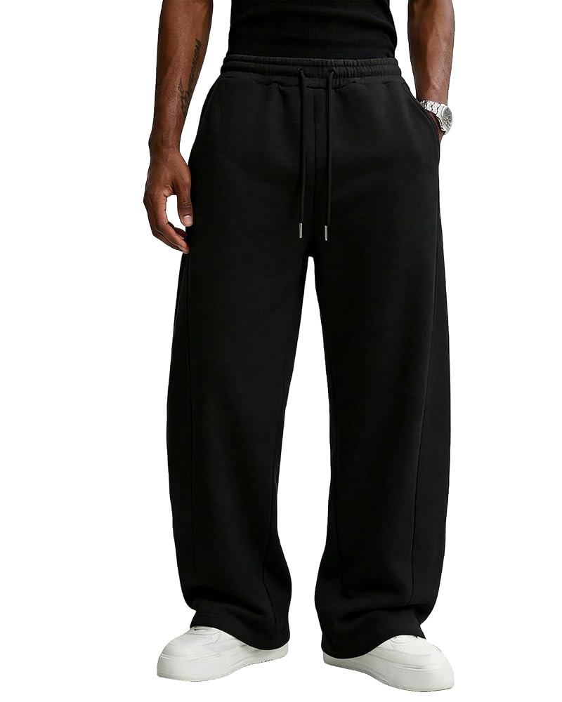 Wangdo Men's Baggy Sweatpants Wide Leg Lounge Pants – Black, Medium