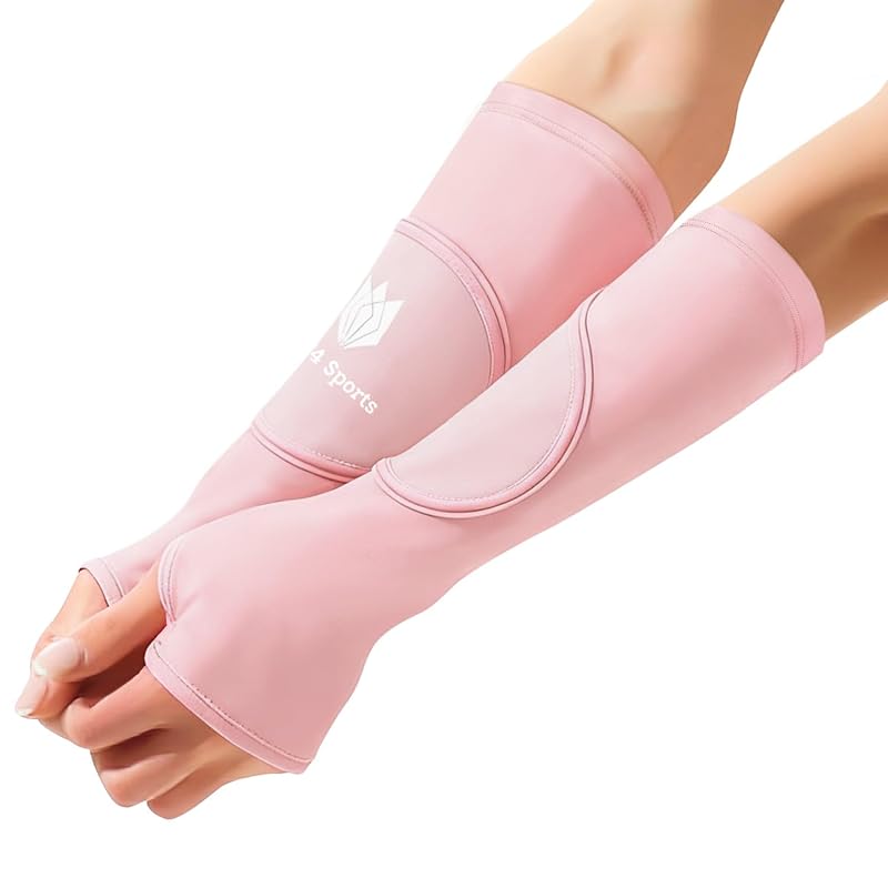 Girls Volleyball Arm Sleeves with Thumbhole and Padded Protection – Pink+10"