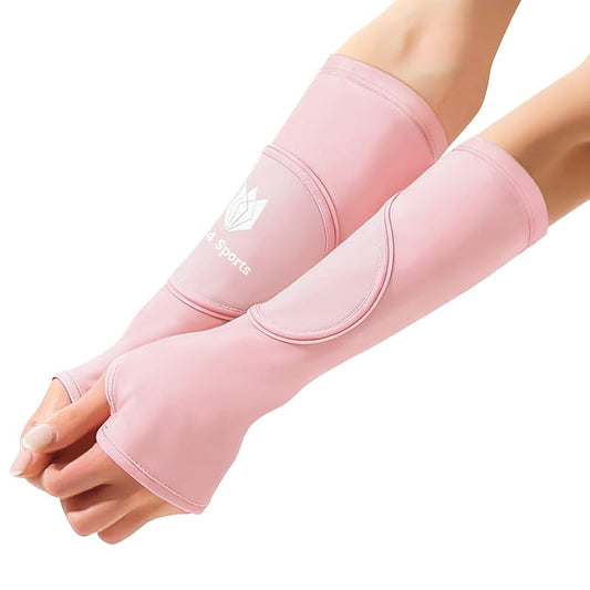 Girls Volleyball Arm Sleeves with Thumbhole and Padded Protection – Pink+10"