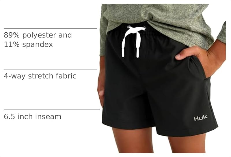 Huk Girls' Pursuit Quick-Dry Fishing Shorts - Black, Large
