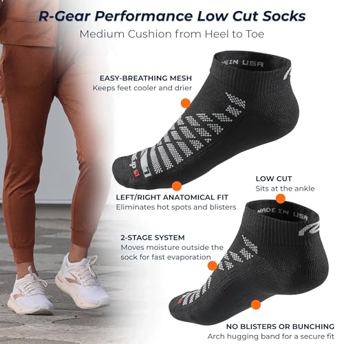 R-Gear Drymax Low Cut Running Socks - Black, Medium Cushion, Large - Moisture Control & Anti-Blister - 3 Pack