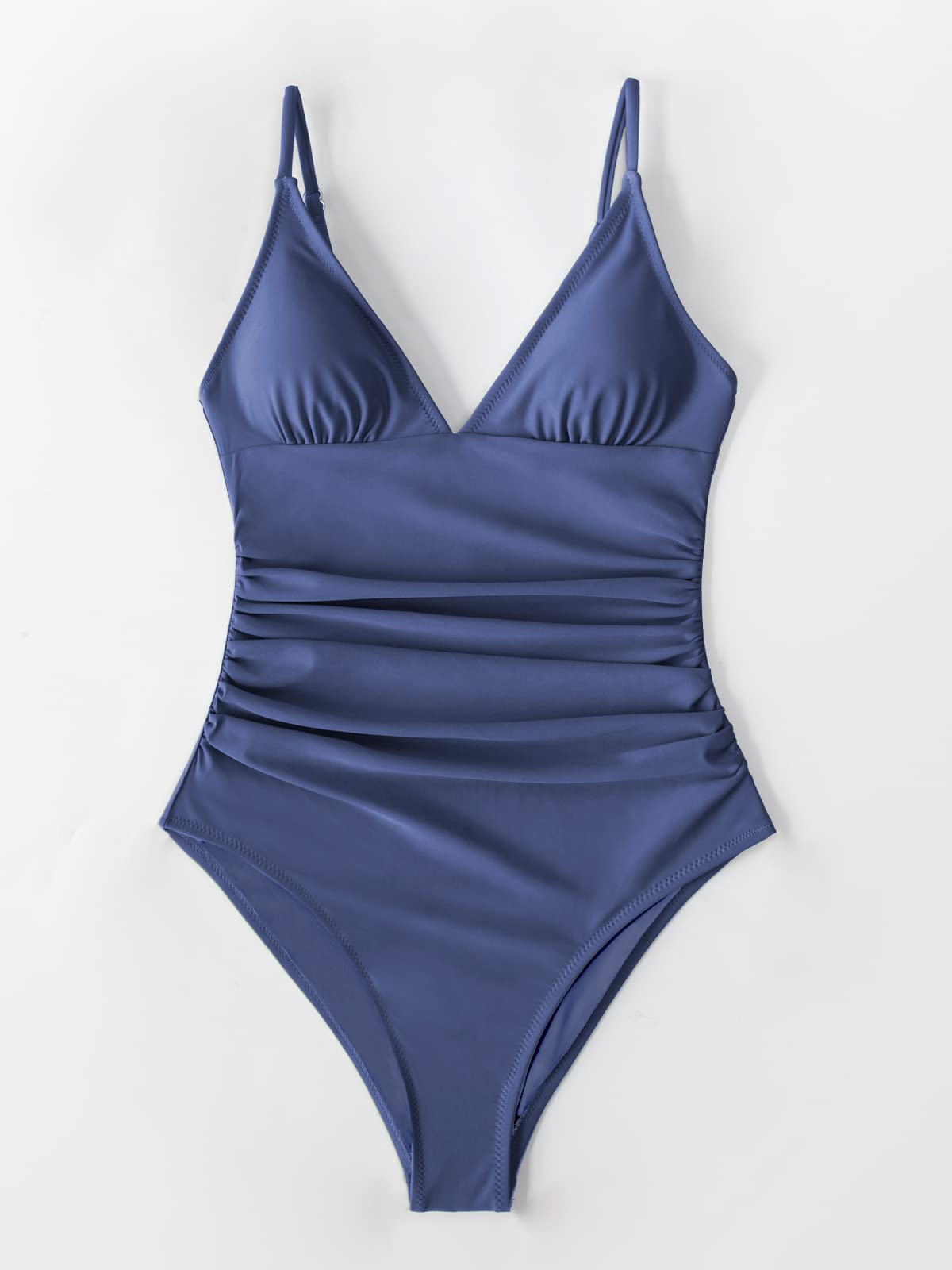 CUPSHE Women's One Piece Swimsuit Tummy Control V Neck Two Piece Bathing Suits, XS Dark Slate Blue