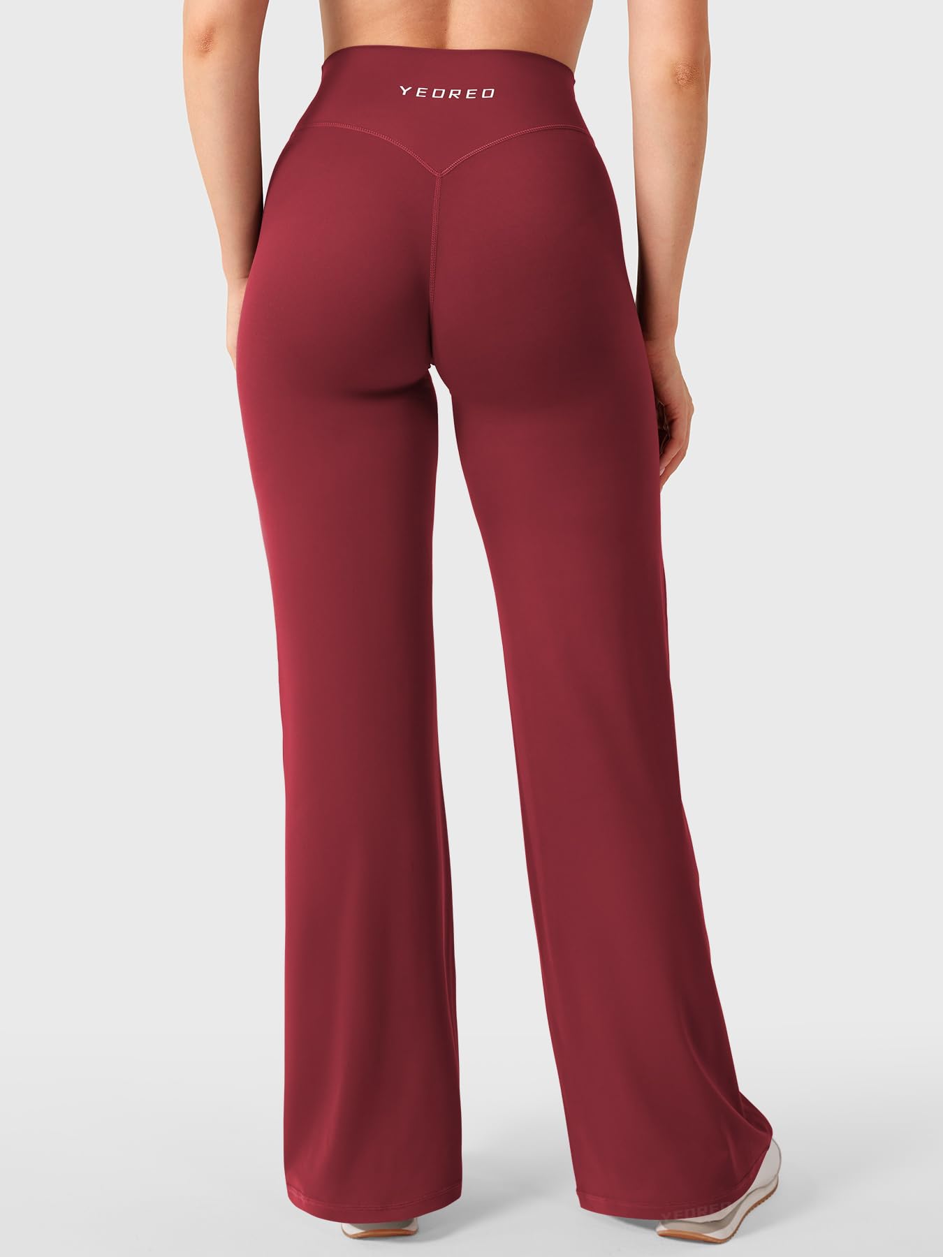 YEOREO Ease Straight Leg Leggings for Women No Front Seam Workout Leggings 31.5" Crossover High Waist Soft Yoga Pants Anchor Red L
