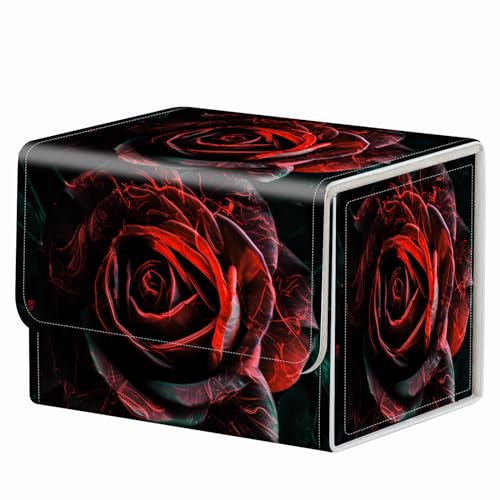 Magnetic Card Deck Box for Trading Card Games - Black & Red Roses, Holds 200+ Cards