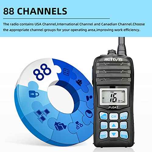 Retevis RT55 Handheld Marine Radio,Marine Two-Way Radios with 1200mAh Battery, USB Charger,Floating IP67 Waterproof,NOAA Weather Alert,International Channels,Ship to Shore Radio for Boats Kayak(1pack)