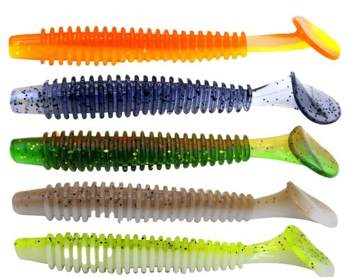 Soft Fishing Lures Set with Tackle Box, 6.5cm/8cm Paddle Tail Swimbaits, 60PCS Soft Plastic Baits with Curly Tails, Freshwater Fishing Lures for Bass, Trout, and More