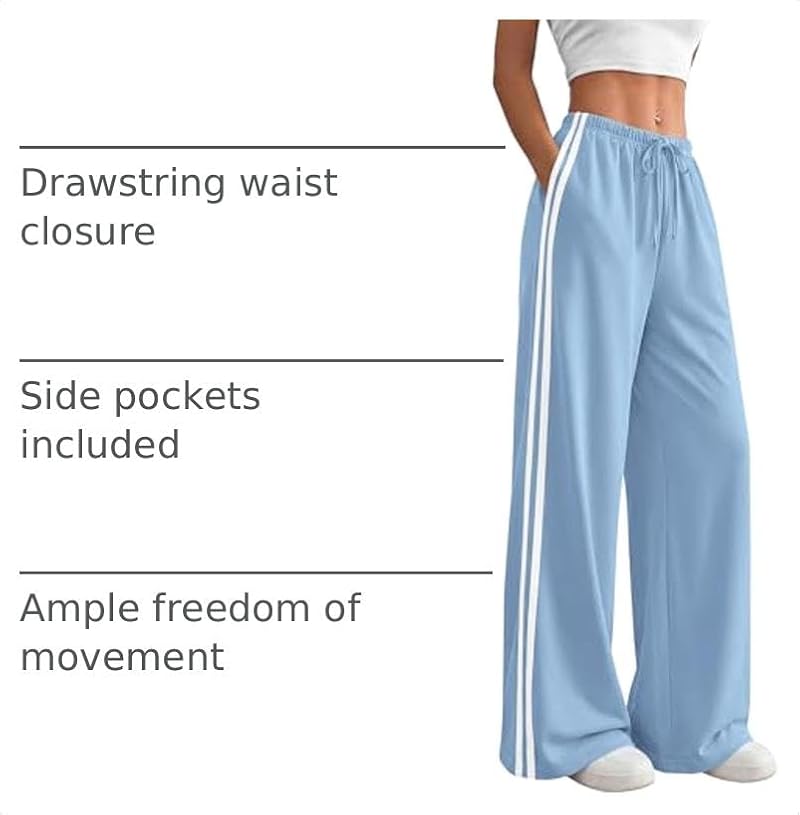 PRETTYGARDEN Women's Wide Leg Striped Sweatpants Small Light Blue