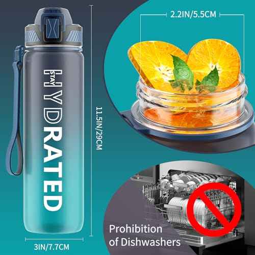 Water Bottle with Straw, 32oz Motivational Water Bottles with Time Marker to Drink, Tritan BPA Free, 1L Sports Water Bottle with Carry Strap LeakProof for Women Gym Fitness Outdoor (1 Pack)