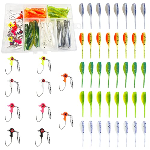 Crappie Fishing Lure Set 50pcs with Jig Heads & Hooks - 2in Baits, Includes Variation A