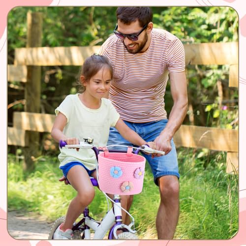 Kids Bicycle Basket Cotton Rope Woven Front Basket Pink - Childrens Bike Accessory