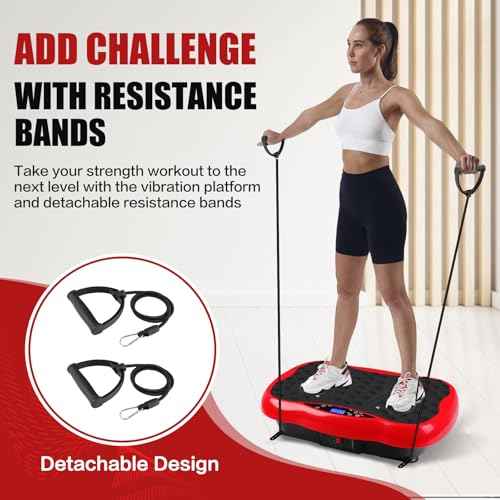 Vibration Plate Exercise Machine, Health & Fitness Full Body Vibration Platform, Portable Vibration Plate Platform for Weight Loss Home Fitness, Lymphatic Drainage, w/Resistance Bands+Remote